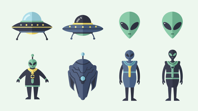 Alien Invasion: UFOs, Extraterrestrials, and Robots - Flat Design Icons