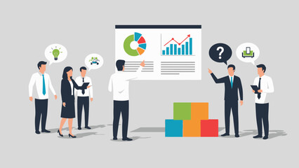 Business meeting with charts and graphs presentation, team collaboration