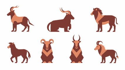 Fototapeta premium Collection of Stylized Farm and Wild Animals Vector Illustrations