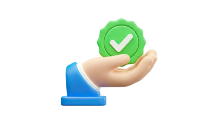 Hand Holding Green Approved Badge with Checkmark
