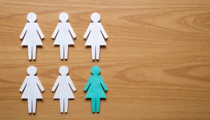 Paper cutouts of people, with a distinct teal woman, illustrating diversity and community support for sexual assault awareness