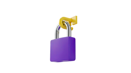 Purple Padlock with Yellow Chain and Lock Mechanism