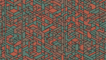 Obraz premium Geometric Abstract Pattern: Isometric Lines, Teal and Coral