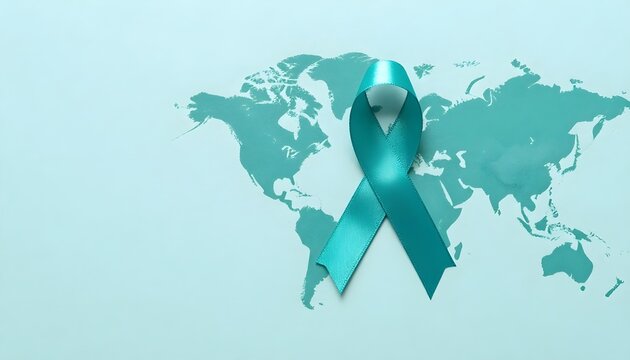 A world map representing collective action for sexual assault awareness, emphasizing community support and healing in teal tones