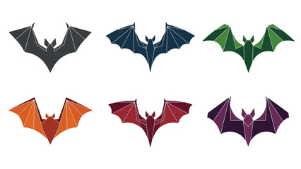 Halloween Bat Icons - Set of 6 Colorful Flying Bats