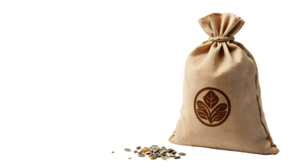 A bag of seeds on a transparent surface, highlighting the essence of spring gardening