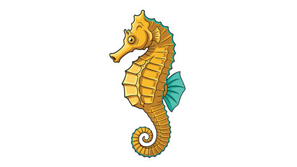Fototapeta premium Cute cartoon seahorse illustration. Colorful marine animal isolated on white background. Underwater creature vector art.