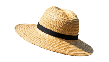 A straw hat featured on a transparent background, perfect for spring gardening and outdoor adventures