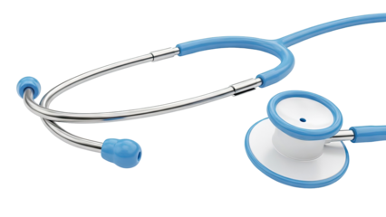 Blue and Silver Stethoscope on White Background