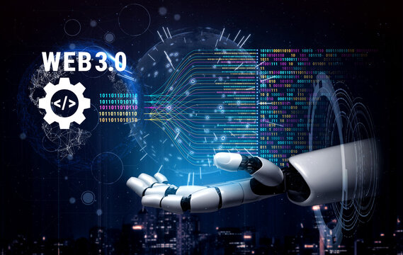 The concept of AI development and decentralized data processing in Web 3.0. The flow of information and code in the next generation AI internet. Motif - Powered by Adobe