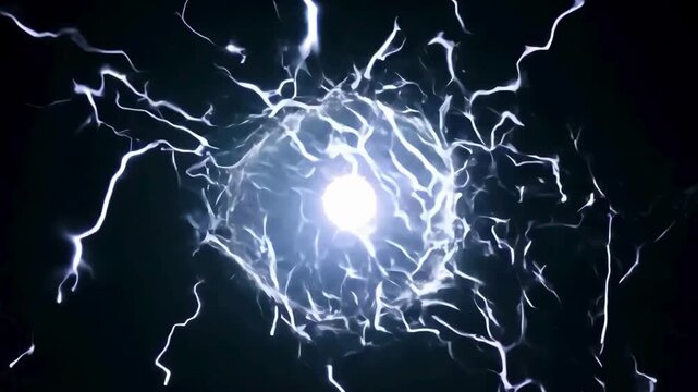 Blue Electric Energy Sphere. Crackling lightning bolts forming a concentrated plasma ball in a dark void.