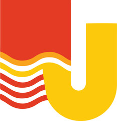 A stylized graphic featuring wavy lines and bold colors on a white background