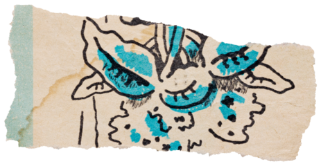 Ripped scrap of faded vintage magazine page with blue pattern, isolated paper element for collage