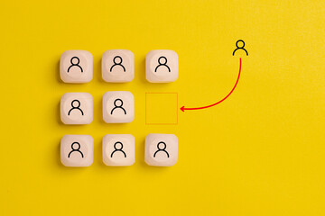 Human icon print screen on wooden cube block with space for Human Resource Management and Recruitment hiring concept.