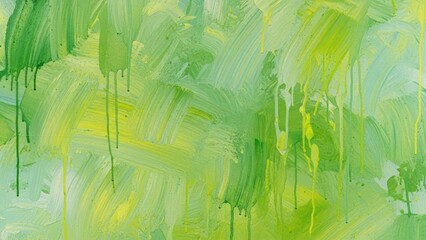 Abstract vibrant green yellow brushstroke painting creates refreshing energizing backdrop
