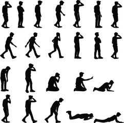 sequence of human figure poses showing gradual collapse in stylized motion concept