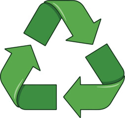 A classic green recycling symbol featuring three folded arrows in a triangular loop. This universal icon represents the process of collecting and processing materials to be reused.