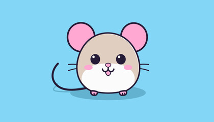 Cute Cartoon Mouse Illustration on Blue Background