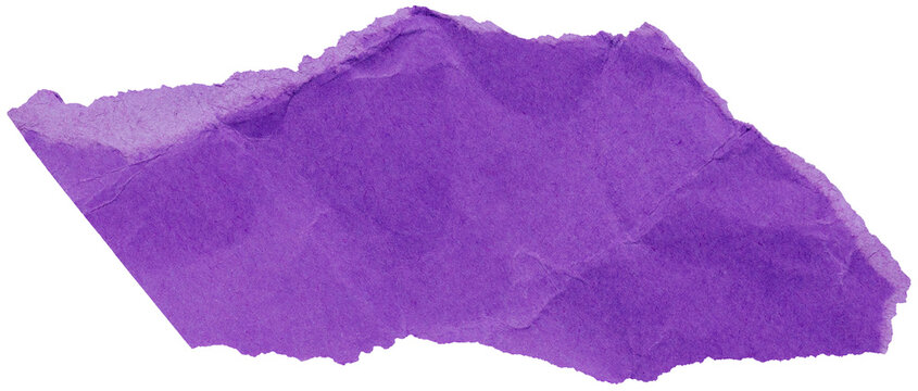 Abstract shape torn piece of rich purple paper, isolated fragment of crumpled paper for collage