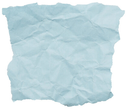 Square scrap of light blue crumpled paper with jagged torn edges, isolated element for collage
