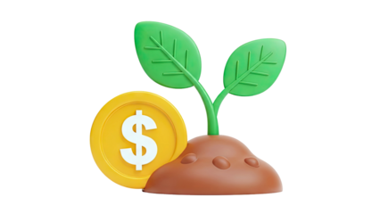 Plant Growing from Soil Next to Dollar Coin