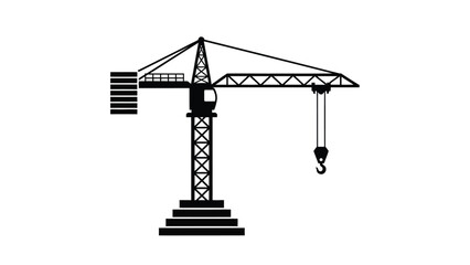 Obraz premium A black and white illustration of a tower crane on a white background.
