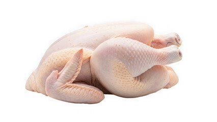 Raw whole chicken on transparent background isolated on white