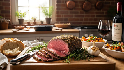 Sliced Roast Beef with Herbs on Board 1.
