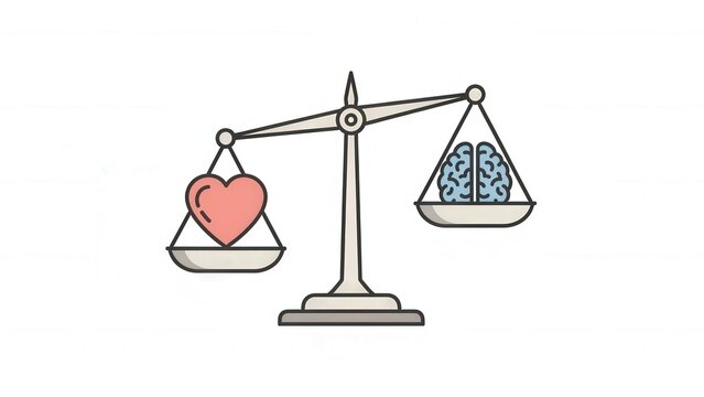 Balanced Scale with Heart and Brain Symbolizing Emotional and Rational Priorities