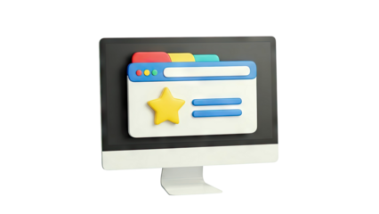 3D Icon of a Computer Screen Displaying a Browser Window with a Star