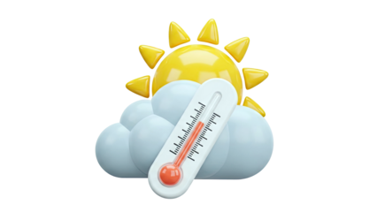 3D Weather Icon: Sunny with Clouds and Thermometer