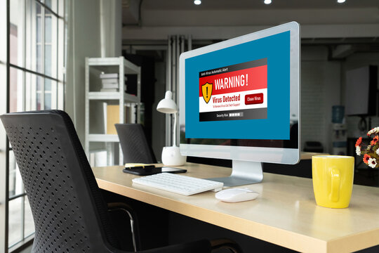 Virus warning alert on computer screen detected modish cyber threat , hacker, computer virus and malware - Powered by Adobe