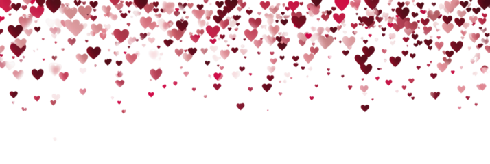 Scattered red 3D hearts flowing from top right to center smooth on transparent background