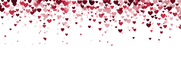 Scattered red 3D hearts flowing from top right to center smooth on transparent background