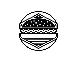 Fototapeta premium Outline icon of a layered hamburger inside a circle on white background cheeseburger fast food