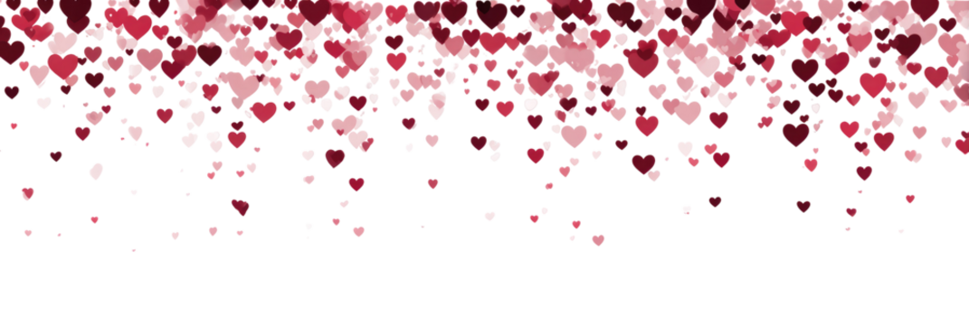Scattered red 3D hearts flowing from top right to center smooth on transparent background - Powered by Adobe