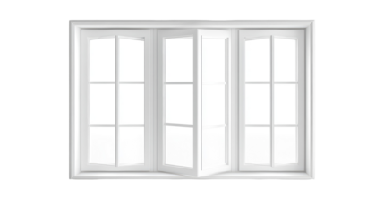 White framed closed windows isolated on transparent background