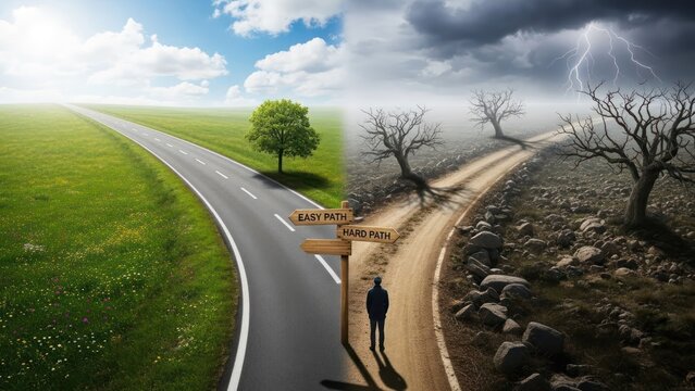 The crossroads of life: Choosing between a smooth path and a challenging journey ahead