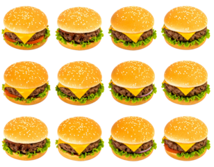 Seamless pattern hamburger isolated on transparent or white background