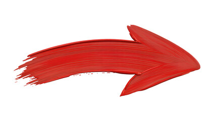 A vibrant red paint brush stroke forms an arrow shape against a black background representing direction and movement