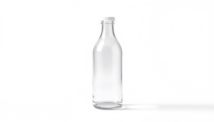 Clear glass bottle with screw cap isolated on white background