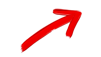 A vibrant red arrow painted with thick brushstrokes points upward on a black background