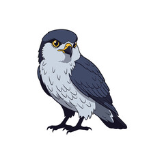 Fototapeta premium Detailed illustration of a majestic hawk with sharp yellow eyes and grey plumage standing and looking to the side.