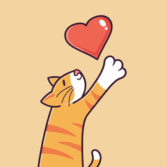 Cat Paw Reaching for Heart Vector Illustration Love Concept