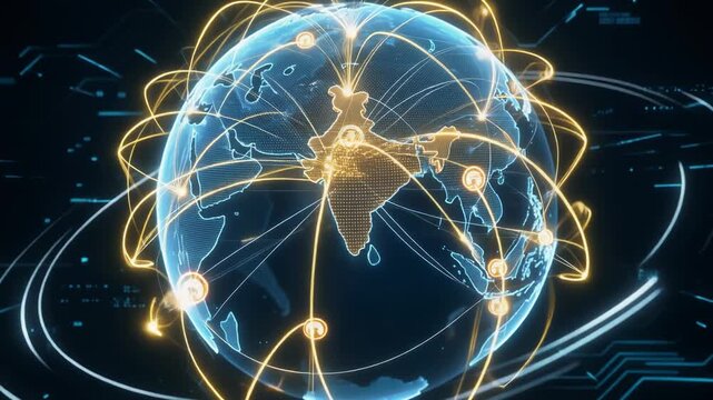 Digital globe of interconnected world with India highlighted in a futuristic style