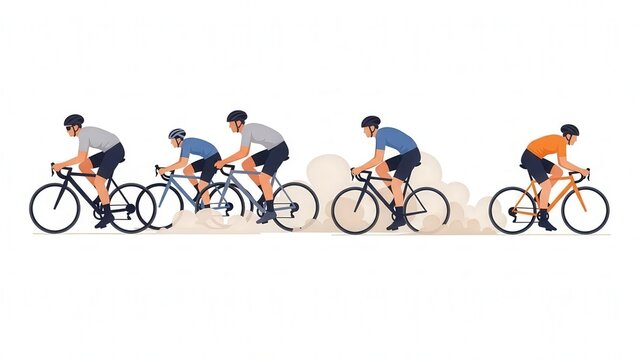 Dynamic Cycling Team Ride in a Line on a Clear Day for Fitness and Sports Activities