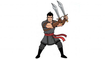 Obraz premium Dynamic Warrior Character with Dual Swords in Action for Gaming and Fantasy Themes