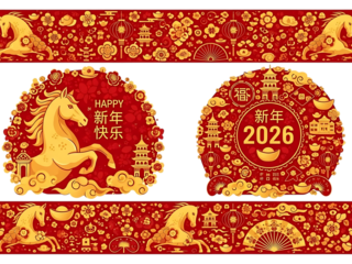 Vibrant chinese new year 2026 celebration design with golden horse and traditional elements
