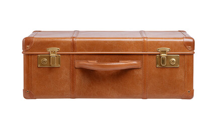 isolated old vintage brown leather suitcase on a transparent background