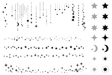 Fototapeta na wymiar 星空をイメージしたシンプルな飾り罫線・ラインのイラストセット　キラキラ　点線
